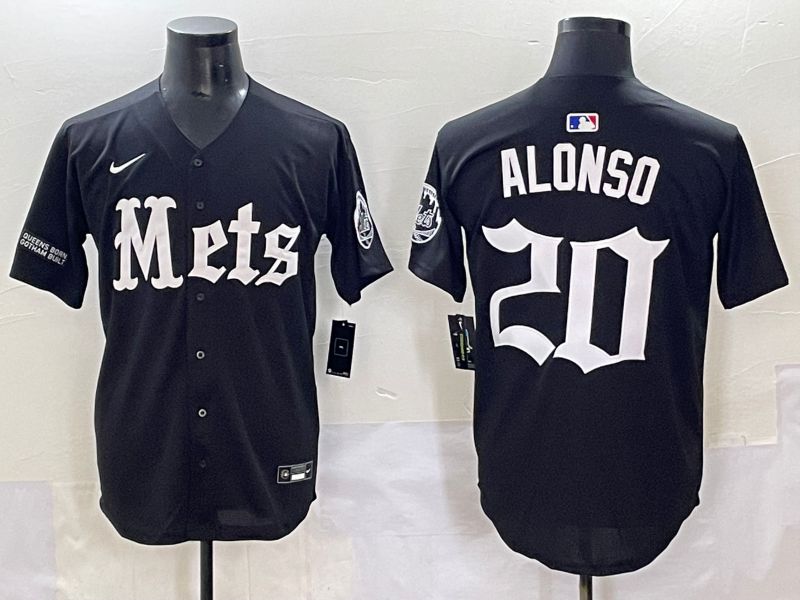 Men 2025 New York Mets #20 Alonso Black Five generations Joint Name Nike MLB Jersey style 12